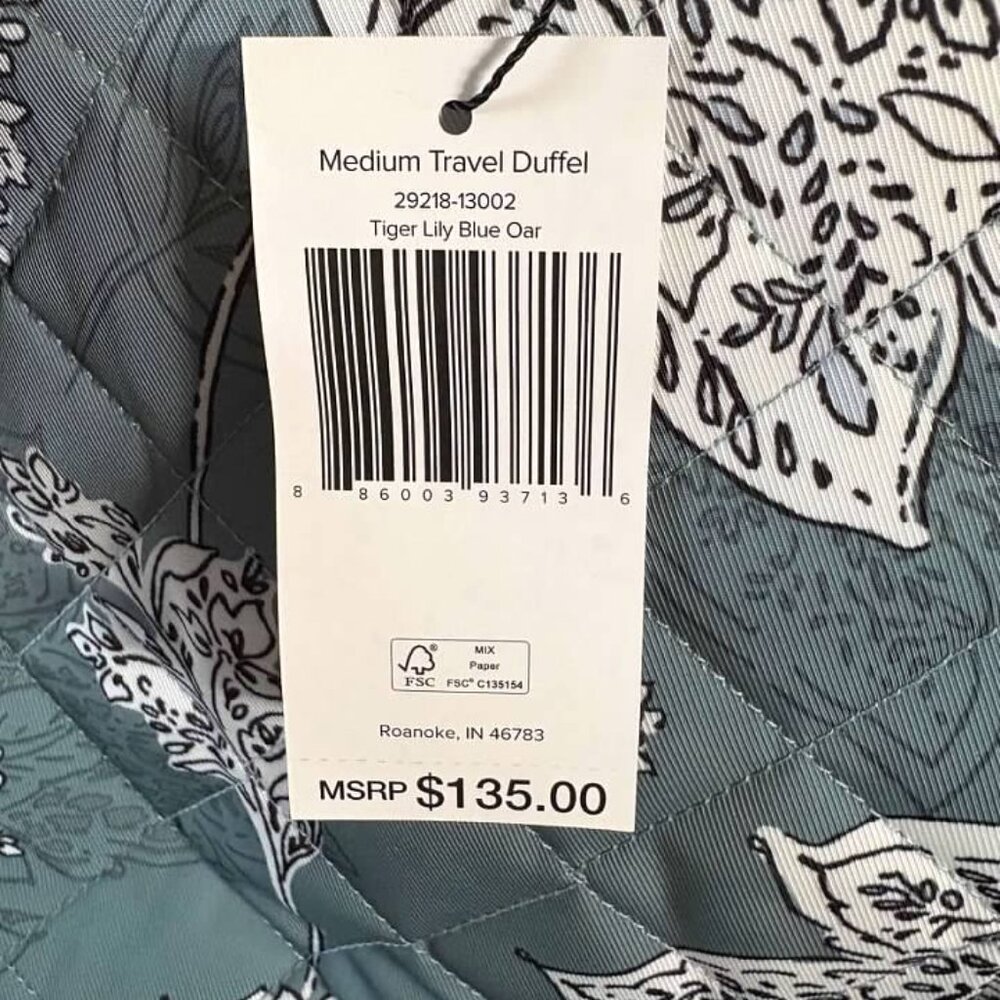 Vera Bradley Medium Travel Duffel Bag in performance twill Tiger Lily Blue-NWT - Picture 4 of 6